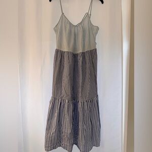 Free Assembly Striped Blue and White Tiered Dress